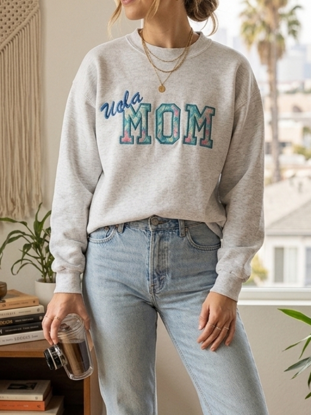 Vintage 90s UCLA MOM Sweatshirt Made in USA Floral Embroidery Medium